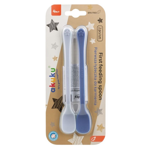 AKUKU Zestaw 2 niebieskich łyżeczek do nauki karmienia