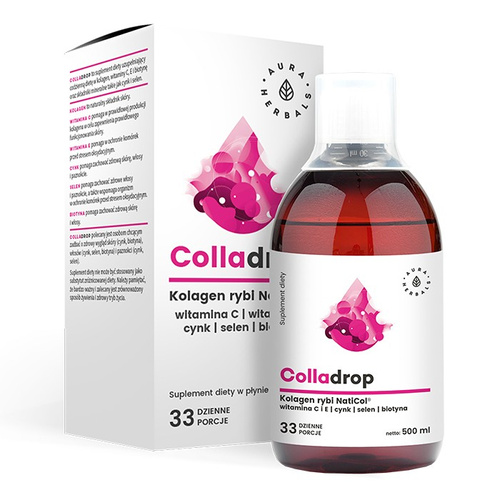 AURA HERBALS Kolagen Rybny NatiCol z Witaminą C w Płynie 500 ml (33 Dziennie Porcje)