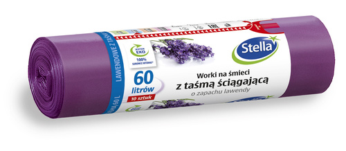 STELLA Worki na śmieci z taśmą ściągającą - zapach LAWENDY 60L-10szt.