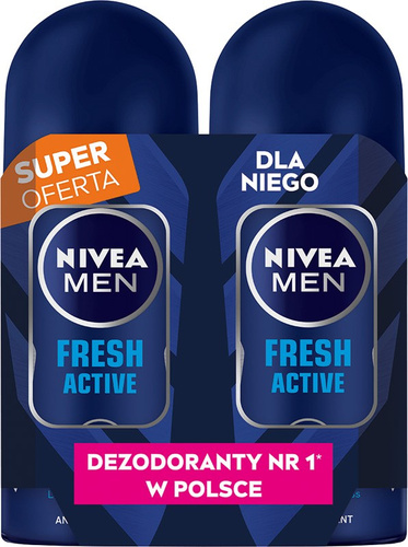 NIVEA MEN Antyperspirant w kulce Fresh Active DUO 2x50 ml - Zestaw 2x50 ml
