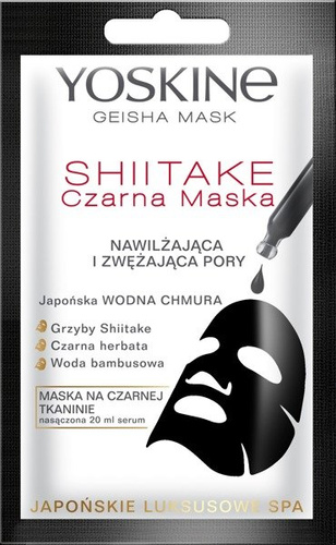 Yoskine Geisha Mask Shiitake Czarna Maska na tkaninie nawilżająca i zwężająca pory  20ml