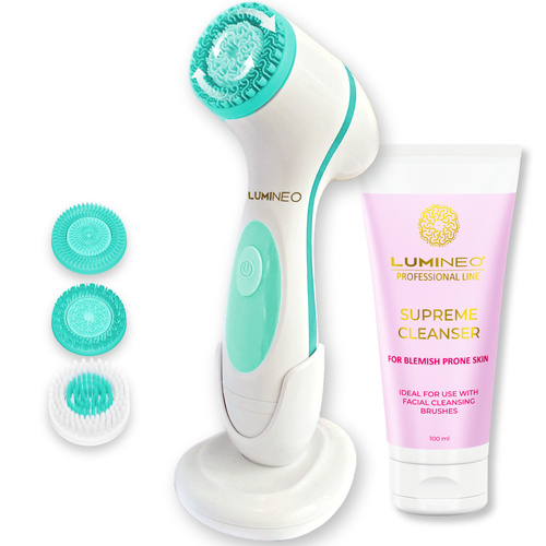LUMINEO Professional Line Szczoteczka do twarzy + Żel oczyszczający do skóry trądzikowej i problematycznej 100 ml - Turkusowa