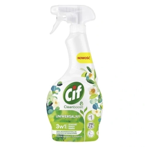 CIF Cleanboost 3W1 Uniwersalny płyn do czyszczenia Zielona herbata i eukaliptus 500ml
