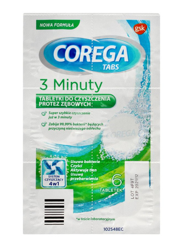 GSK Corega Tabs Tabletki do czyszczenia protez 3-minuty blister 6 tabletek
