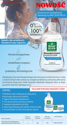 BIAŁY JELEŃ Hipoalergiczny Żel pod Prysznic Bezzapachowy 500 ml