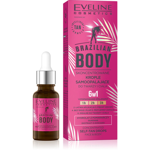 EVELINE Brazilian Body Skoncentrowane Krople samoopalające do twarzy i ciała 6w1 18ml
