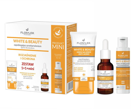 Flos-Lek Zestaw prezentowy WhiteBeauty Krem zapobiegający przebarwieniom + Peeling rozjaśniający + Tonik wybielający
