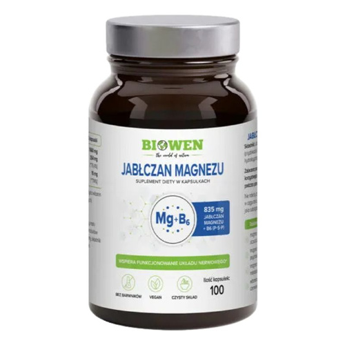 Biowen Jabłczan magnezu 835 mg z witaminą B6 (P-5-P) 100 kapsułek