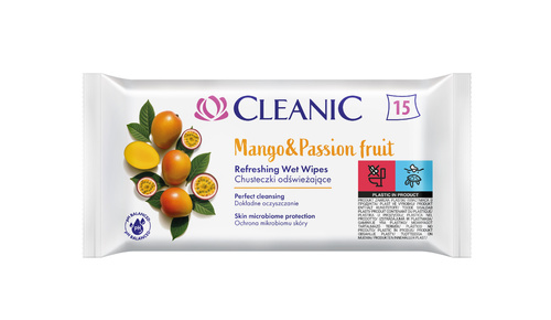 CLEANIC Chusteczki odświeżające – Mango & Passion Fruit - 15 sztuk