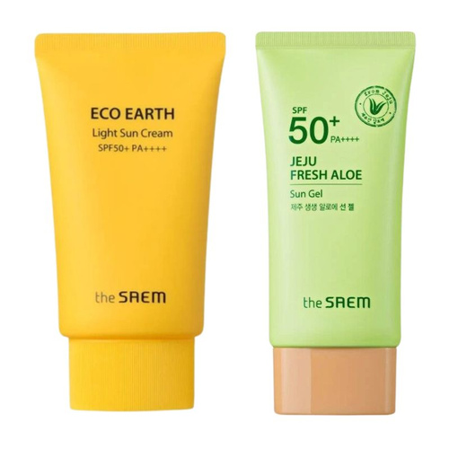 THE SAEM Zestaw Ochronny SPF50+ – JEJU SUN GEL + ECO EARTH PINK SUN CREAM