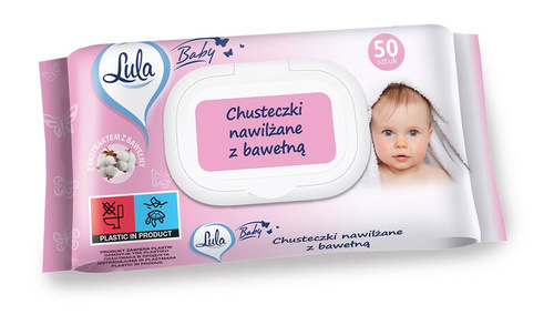 LULA Baby Chusteczki nawilżane dla niemowląt i dzieci - z bawełną-50szt