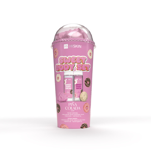 HISKIN Zestaw do Kąpieli Tuba - Sweet (żel do mycia ciała 100ml + balsam do ciała 100ml + myjka + kula 15g)