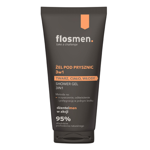 FLOSMEN Żel pod prysznic 3w1 225 ml - Uniwersalny żel do mycia ciała, włosów i twarzy