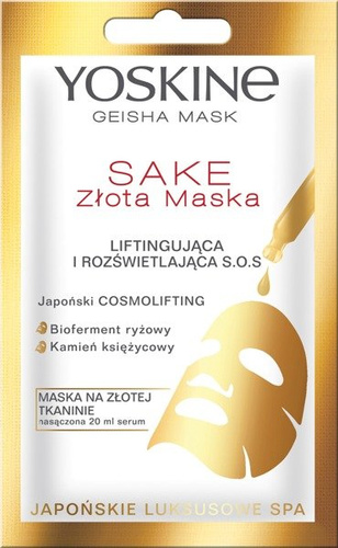 Yoskine Geisha Mask Sake Złota Maska na tkaninie liftingująca i rozświetlająca S.O.S.  20ml