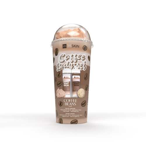 HISKIN Zestaw do kąpieli Tuba - Coffee (żel do mycia ciała 100ml + balsam do ciała 100ml + myjka + kula 15g)