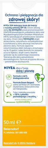 NIVEA SUN Krem matujący do twarzy Shine Control SPF 50, 50 ml