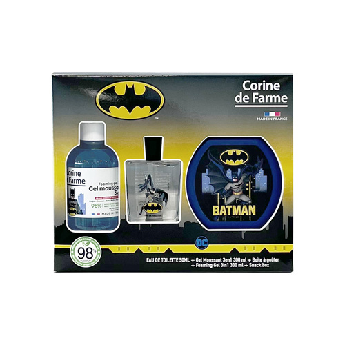 CORINE DE FARME Zestaw Batman Woda toaletowa 50 ml + Żel pieniący 3w1 300 ml + Pudełko na przekąski