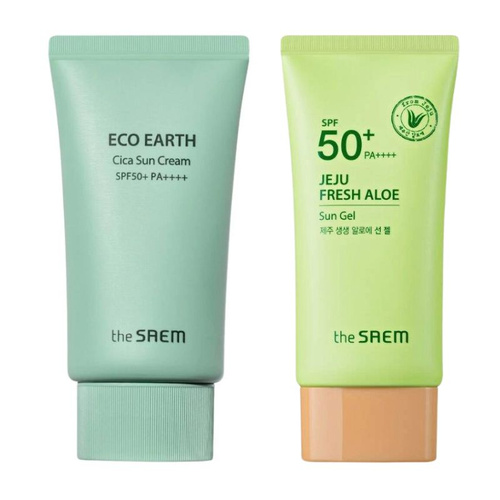 THE SAEM Zestaw Ochronny SPF50+ – JEJU SUN GEL + ECO CICA SUN CREAM