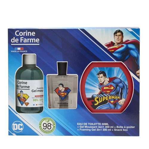 CORINE DE FARME Warner Bros Zestaw prezentowy Superman (woda toaletowa 50ml + Żel pieniący 3w1 300ml + Pudełko na przekąski)