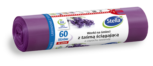STELLA Worki na śmieci z taśmą ściągającą - zapach LAWENDY 60L-10szt.