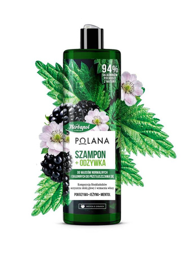 HERBAPOL Polana Szampon i odżywka do włosów 2w1 - Jeżyna & Pokrzywa & Mentol  400ml