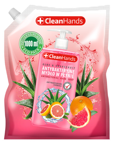 CLEAN HANDS Antybakteryjne Mydło w Płynie z Aloesem i Grejpfrutem - Zapas 1000 ml