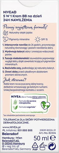 NIVEA Krem BB 5w1 na dzień 24H Nawilżenia - odcień ciemny 50 ml