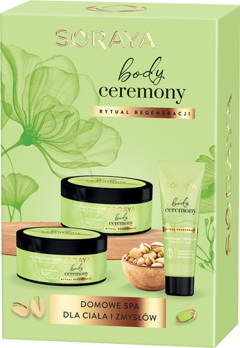 SORAYA Zestaw prezentowy Body Ceremony Pistacja (Scrub do ciała + Masło do ciała + Krem do rąk)