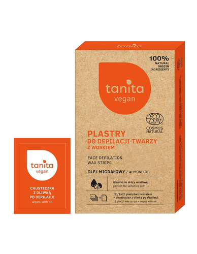 TANITA Vegan Plastry do depilacji twarzy z woskiem i olejem migdałowym-12szt