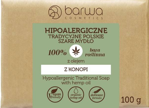 BARWA Hipoalergiczna Tradycyjne Polskie Mydło szare w kostce z olejem z konopii  100g