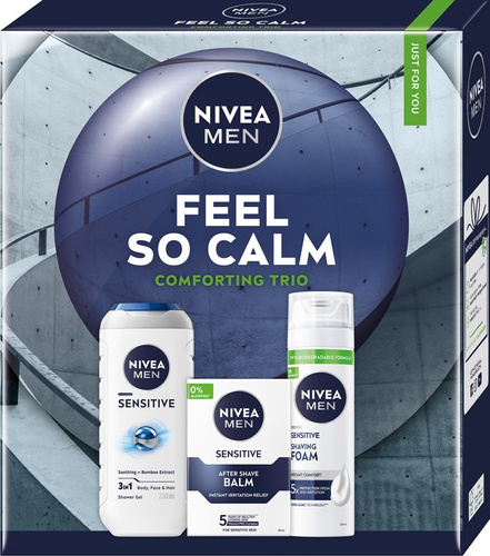 NIVEA Zestaw prezentowy męski Feel so Calm ( Żel pod prysznic 250ml + Balsam po goleniu 100ml + Pianka do golenia 200ml)