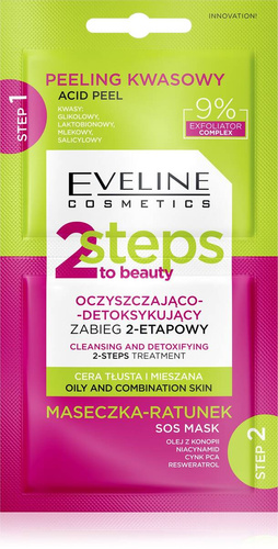 Eveline 2Steps To Beauty Zabieg 2-etapowy oczyszczająco detoksykujący 2x4 ml