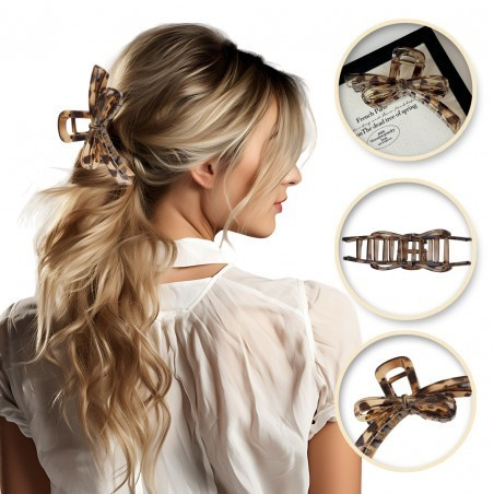 Ecarla XL Klamra do Włosów Kokardka Panterka