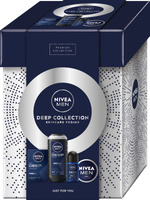 NIVEA Zestaw prezentowy męski Deep Collection (Antyperspirant roll-on 50ml + Krem uniwersalny 75ml + Żel pod prysznic 250ml + Woda po goleniu 100ml)