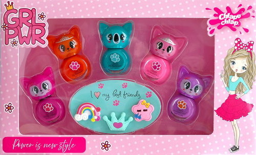 CHLAPU CHLAP Girl Power Zestaw dziecięcy z lakierami do paznokci i pierścionkami