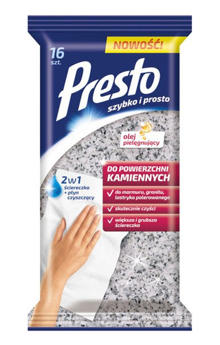 Presto Ściereczki czyszczące+płyn 2w1 do powierzchni kamiennych-16szt