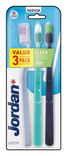 Jordan Szczoteczka do zębów Clean Smile - medium -3szt - mix kolorów