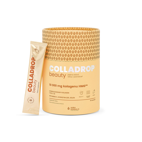 AURA HERBALS Colladrop - Hydrolizowany Kolagen Morski Typ I i III, Mango, 10000 mg (30 saszetek)