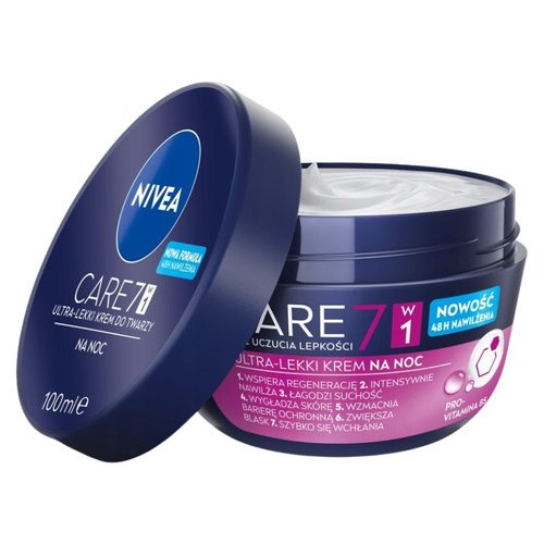 NIVEA CARE 7W1 Ultra-lekki Krem do twarzy na noc 48h nawilżenia z Prowitaminą B5 100 ml