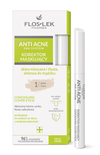 FLOS-LEK Anti Acne 24 H System Korektor maskujący skóra mieszana i tłusta skłonna do trądziku - jasny 1