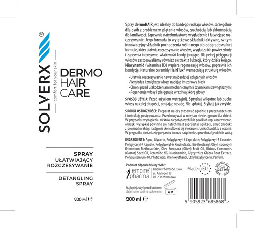 SolverX Dermo Hair Spray 200 ml - Ułatwiający Rozczesywanie