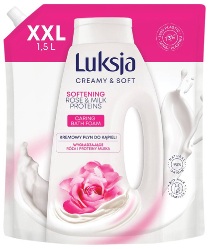 LUKSJA Creamy Soft Kremowy Płyn do kąpieli Softening - Rose Protein Milk 1500 ml - zapas