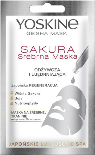Yoskine Geisha Mask Sakura Srebrna Maska na tkaninie odżywcza i ujędrniająca  20ml