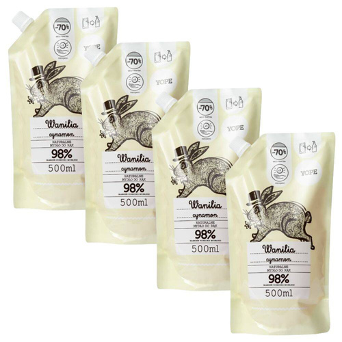 Yope Naturalne Mydło do rąk w płynie Wanilia Cynamon Refill 4x 500ml