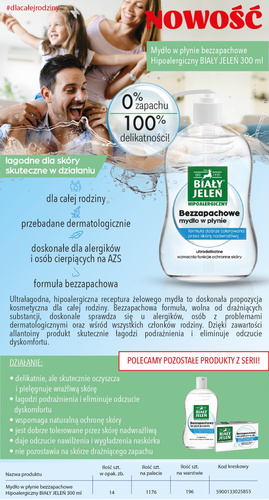 BIAŁY JELEŃ Hipoalergiczne Mydło w Płynie Bezzapachowe 300 ml