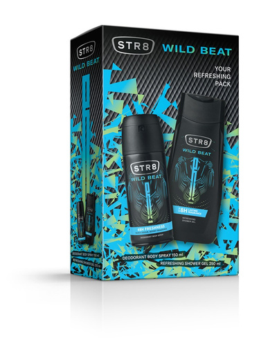 STR8 Zestaw prezentowy męski Wild Beat (Dezodorant spray 150ml + Żel pod prysznic 250ml)