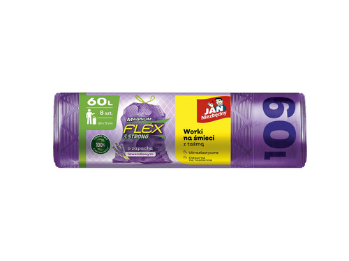 Jan Niezbędny Worki na śmieci z taśmą Magnum Flex&Strong - Lawenda 60L-8szt