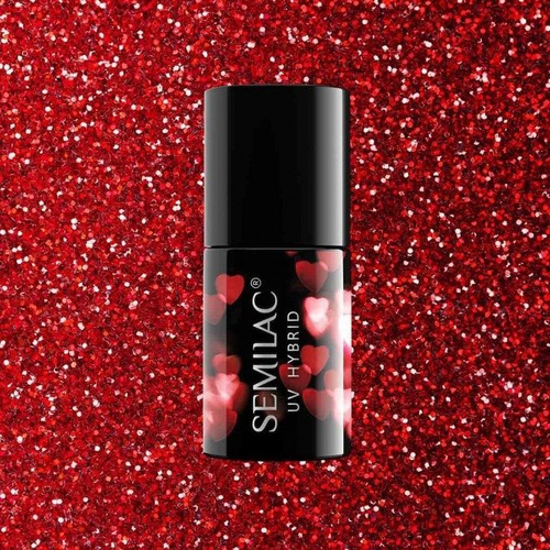 SEMILAC lakier hybrydowy 318 Valentine Burgundy Red Glitter 7 ml