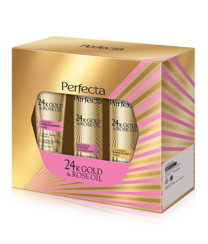 PERFECTA 24K Gold Rose Oil Zestaw prezentowy (peeling drobnoziarnisty mleczko tonik)