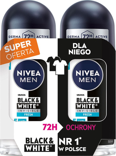 NIVEA MEN Antyperspirant kulkowy Black & White Invisible Fresh DUO 2x50 ml